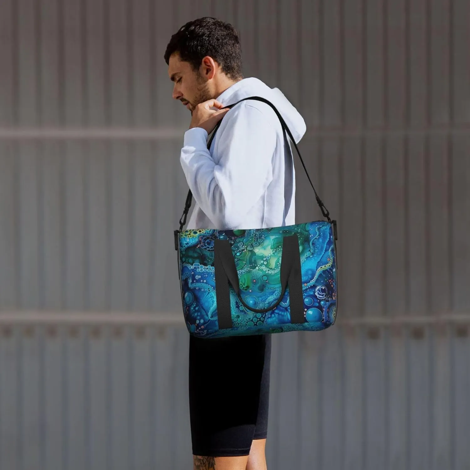 abstract art blue green print Travel Duffel Bag, Sports Tote Gym Bag, Swim Pool Bag Large Shoulder Tote Bag for Beach Weekender, 202-406-121