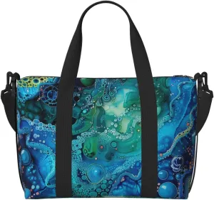 abstract art blue green print Travel Duffel Bag, Sports Tote Gym Bag, Swim Pool Bag Large Shoulder Tote Bag for Beach Weekender, 202-406-121