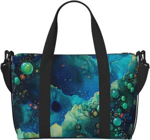 abstract blue green print Travel Duffel Bag, Sports Tote Gym Bag, Swim Pool Bag Large Shoulder Tote Bag for Beach Weekender
