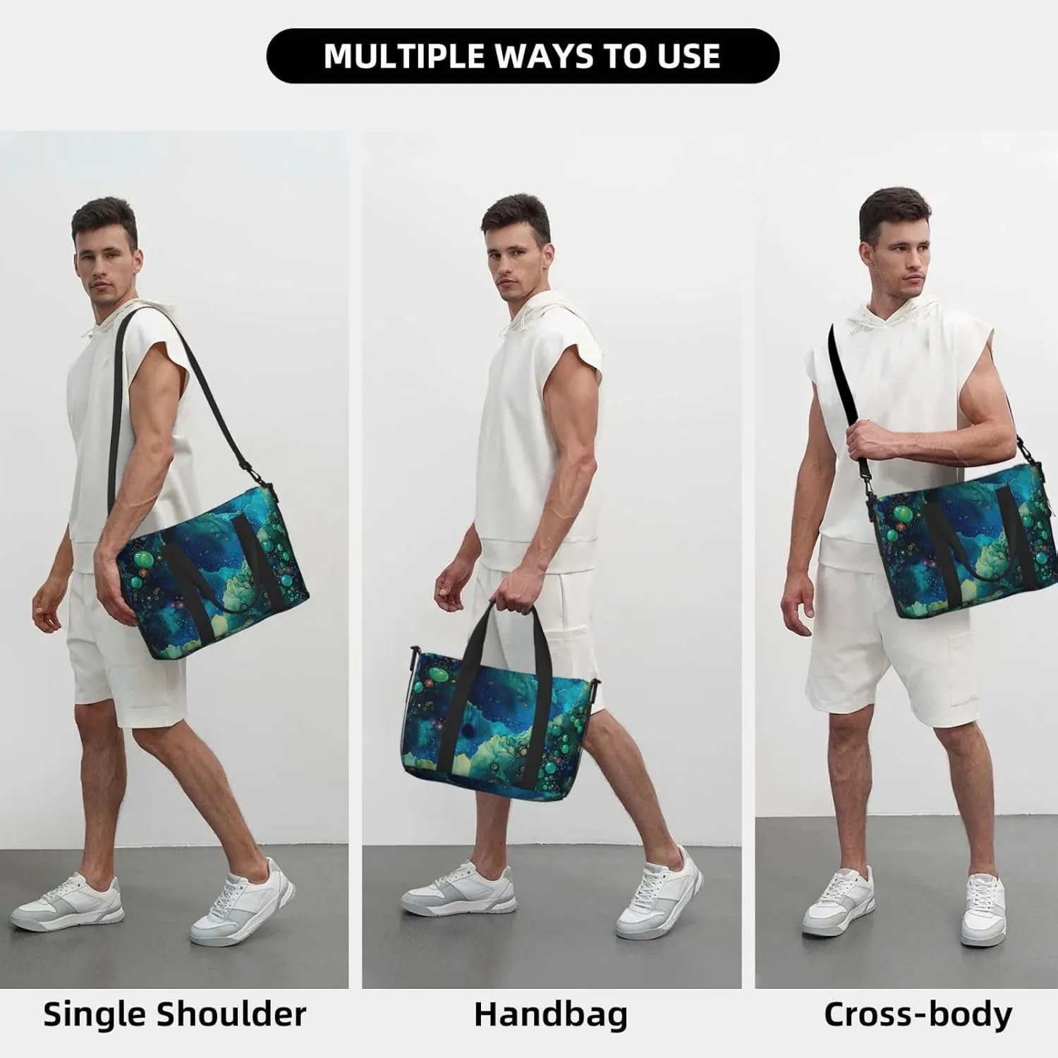 abstract blue green print Travel Duffel Bag, Sports Tote Gym Bag, Swim Pool Bag Large Shoulder Tote Bag for Beach Weekender