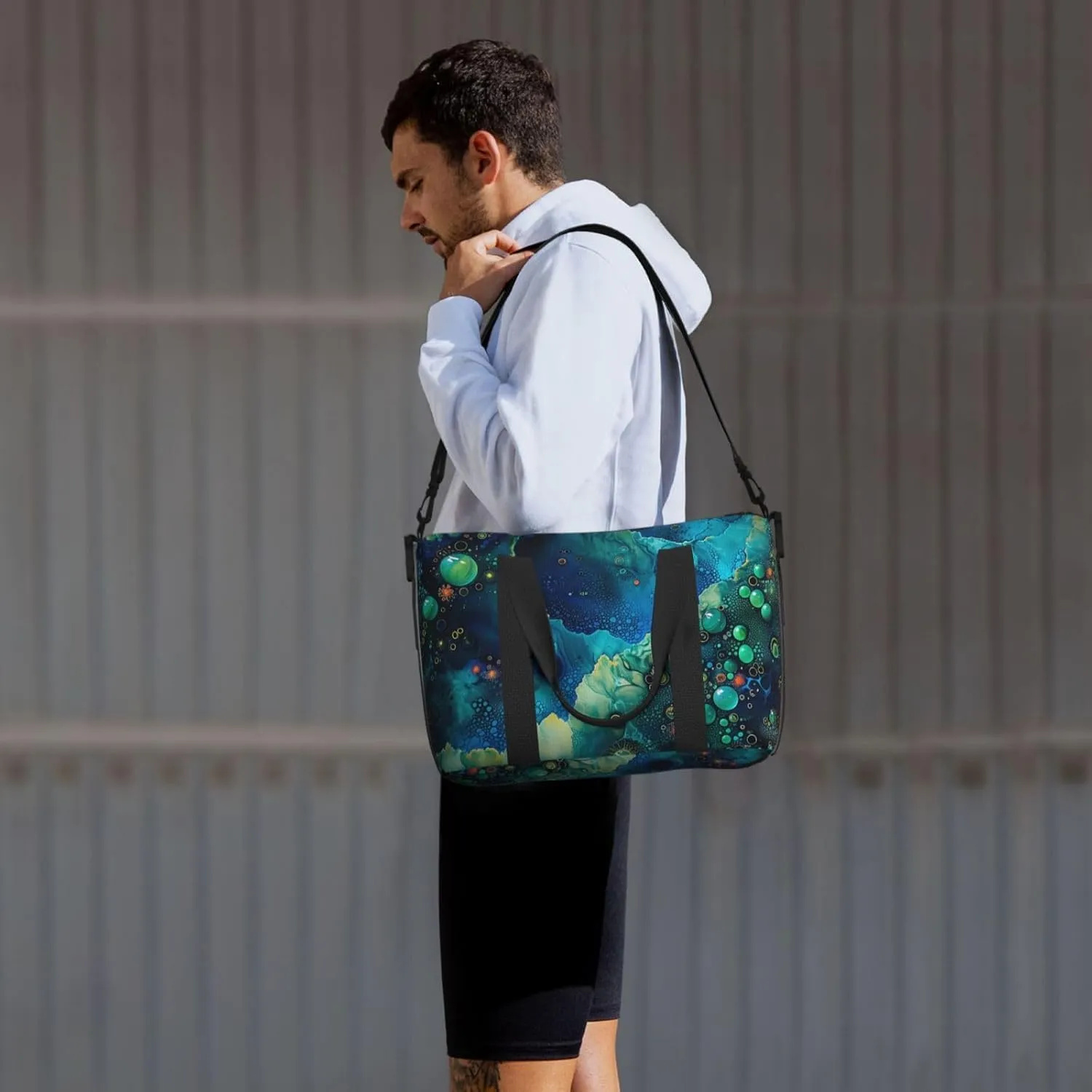 abstract blue green print Travel Duffel Bag, Sports Tote Gym Bag, Swim Pool Bag Large Shoulder Tote Bag for Beach Weekender