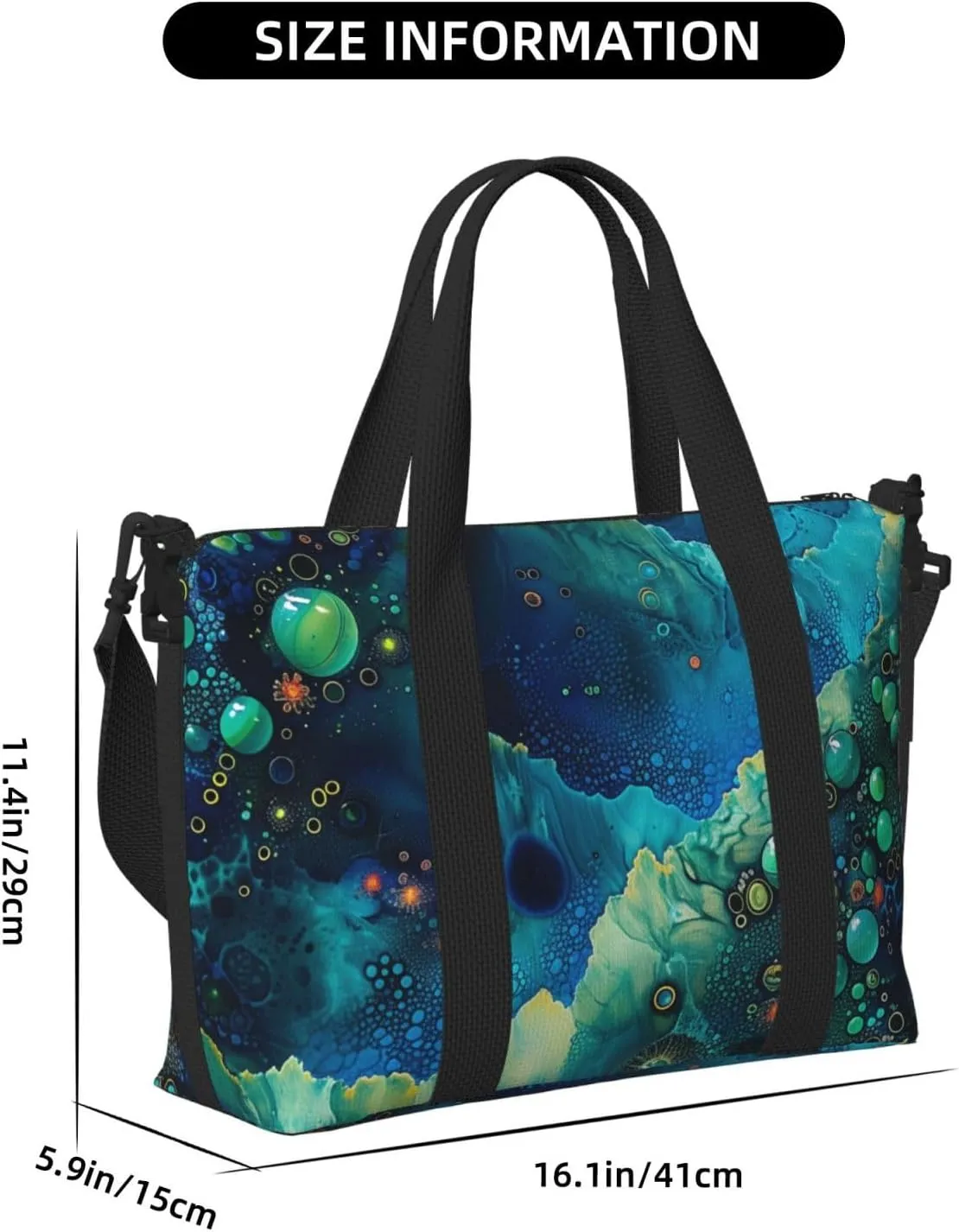 abstract blue green print Travel Duffel Bag, Sports Tote Gym Bag, Swim Pool Bag Large Shoulder Tote Bag for Beach Weekender