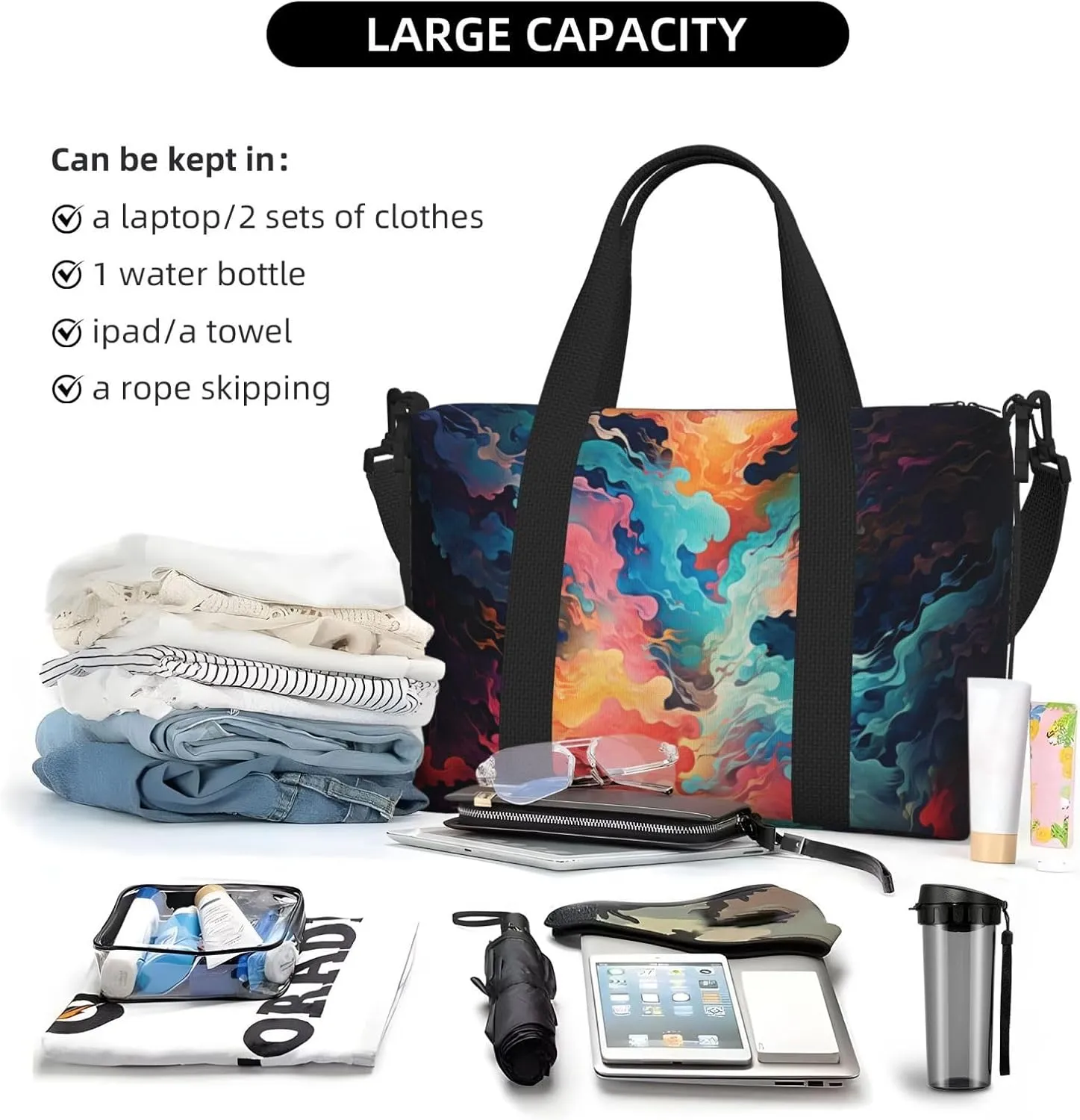 abstract deep ocean print Travel Duffel Bag, Sports Tote Gym Bag, Swim Pool Bag Large Shoulder Tote Bag for Beach Weekender, 202-406-121