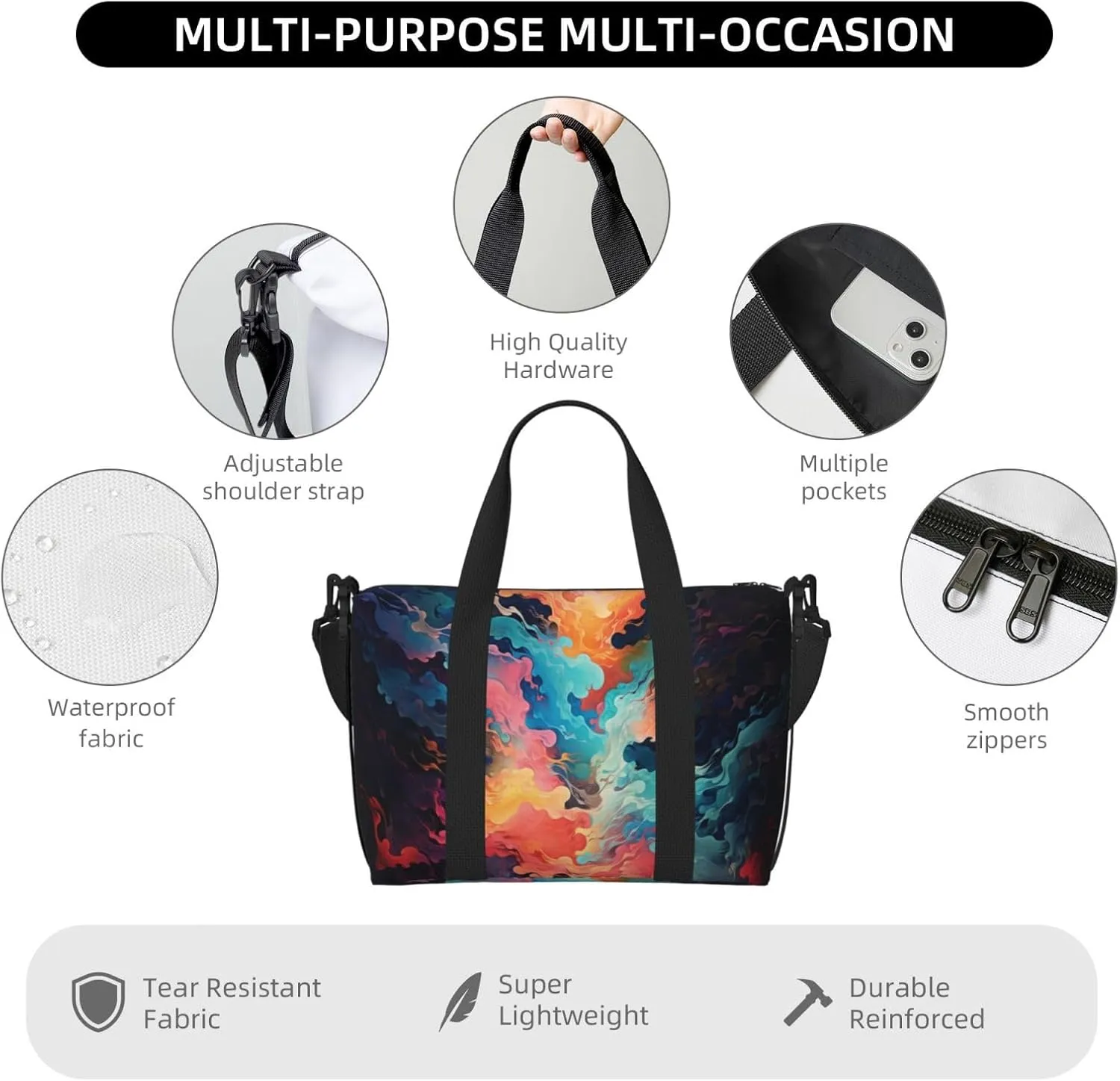 abstract deep ocean print Travel Duffel Bag, Sports Tote Gym Bag, Swim Pool Bag Large Shoulder Tote Bag for Beach Weekender, 202-406-121
