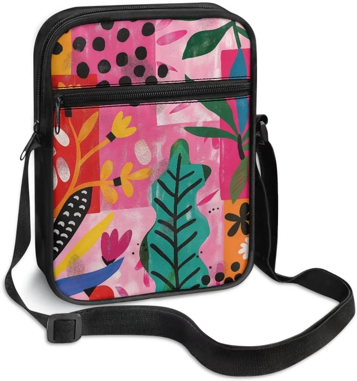 Abstract Geometry Practical Small Messenger Bag Trendy Crossbody Purse for Women Men Artists Painters for Traveling Shopping Daily Working Lightweight Canvas Satchel Coin Pouch