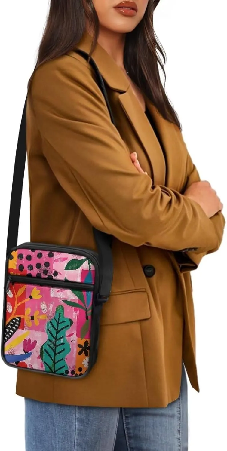 Abstract Geometry Practical Small Messenger Bag Trendy Crossbody Purse for Women Men Artists Painters for Traveling Shopping Daily Working Lightweight Canvas Satchel Coin Pouch
