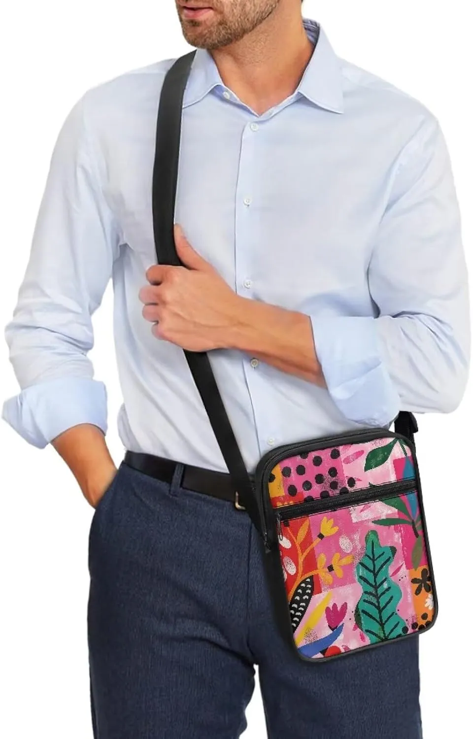 Abstract Geometry Practical Small Messenger Bag Trendy Crossbody Purse for Women Men Artists Painters for Traveling Shopping Daily Working Lightweight Canvas Satchel Coin Pouch