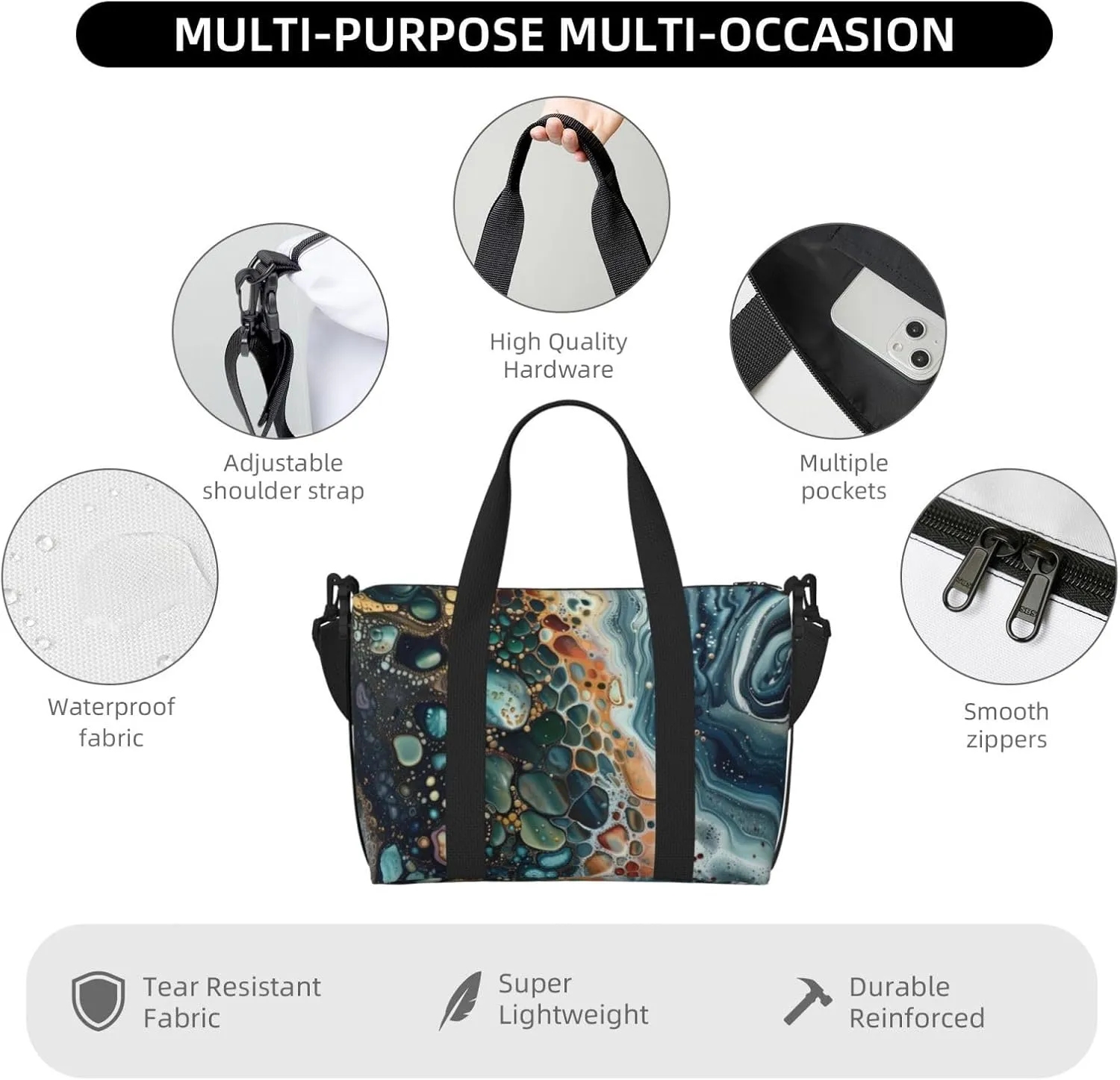 abstract pattern print Travel Duffel Bag, Sports Tote Gym Bag, Swim Pool Bag Large Shoulder Tote Bag for Beach Weekender, 202-406-121