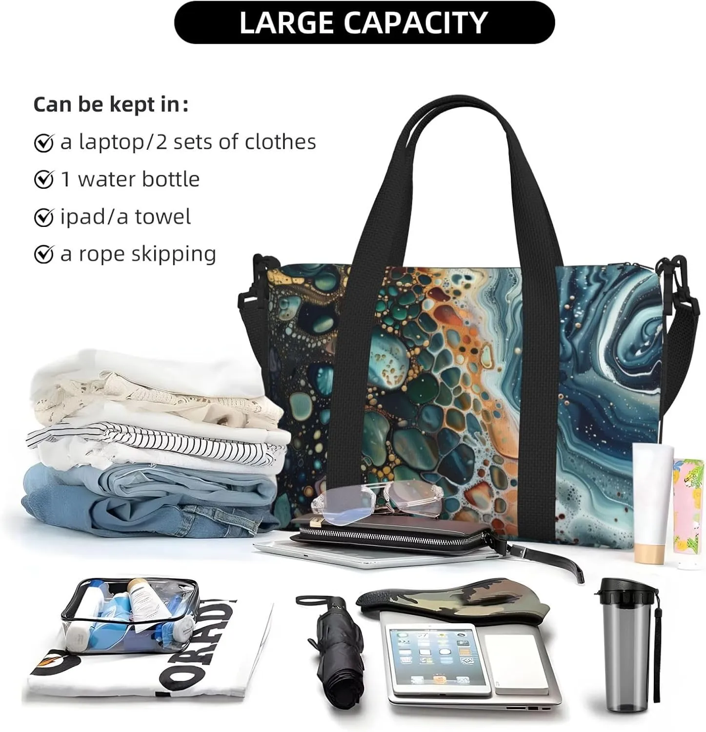 abstract pattern print Travel Duffel Bag, Sports Tote Gym Bag, Swim Pool Bag Large Shoulder Tote Bag for Beach Weekender, 202-406-121