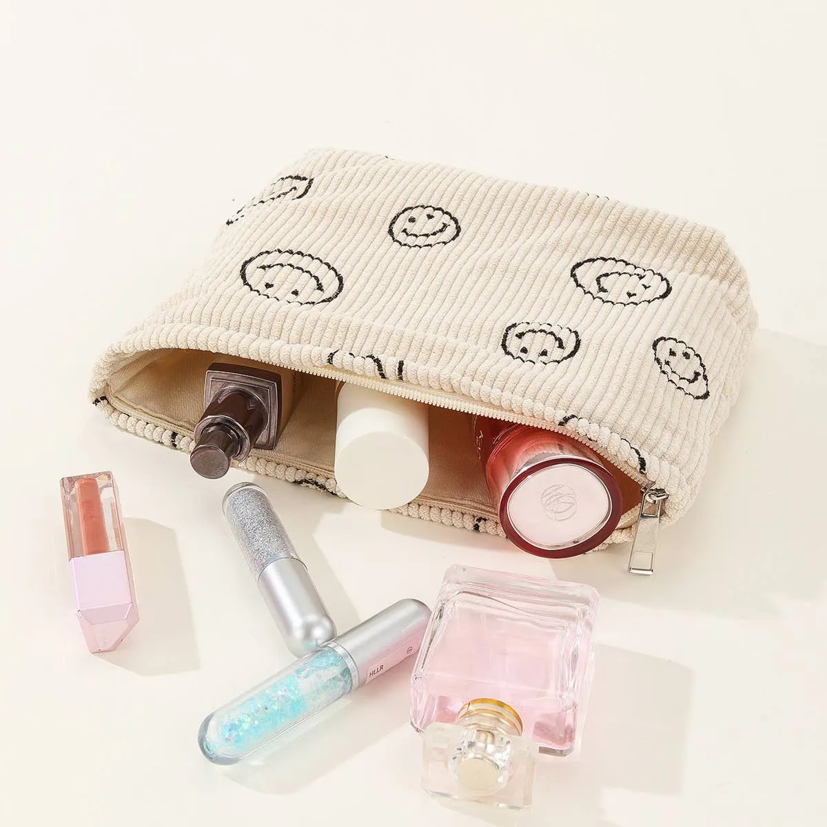 ACCITY - SIMPLE SMILEY FACE LARGE COSMETIC BAG_CWAB1036: Green / (OS) 1
