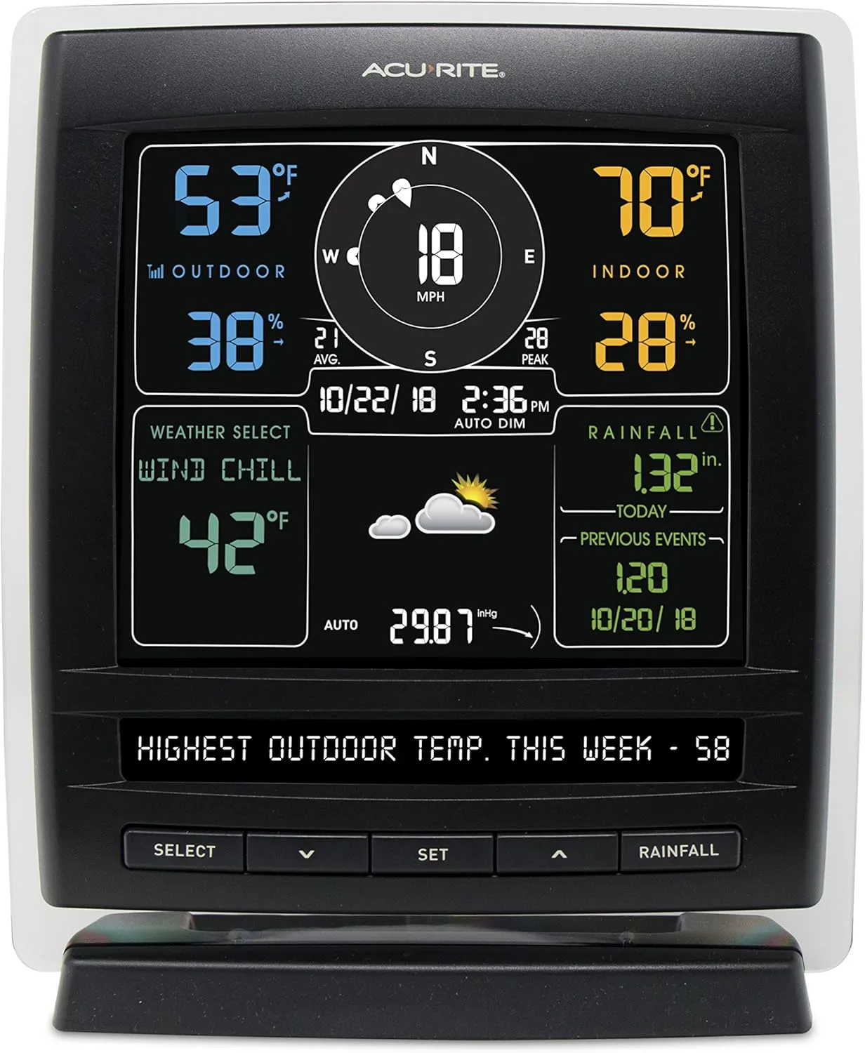 AcuRite 01517RM Wireless Weather Station with 5-in-1 Weather Sensor: Temperature and Humidity Gauge, Rainfall, Wind Speed and Wind Direction