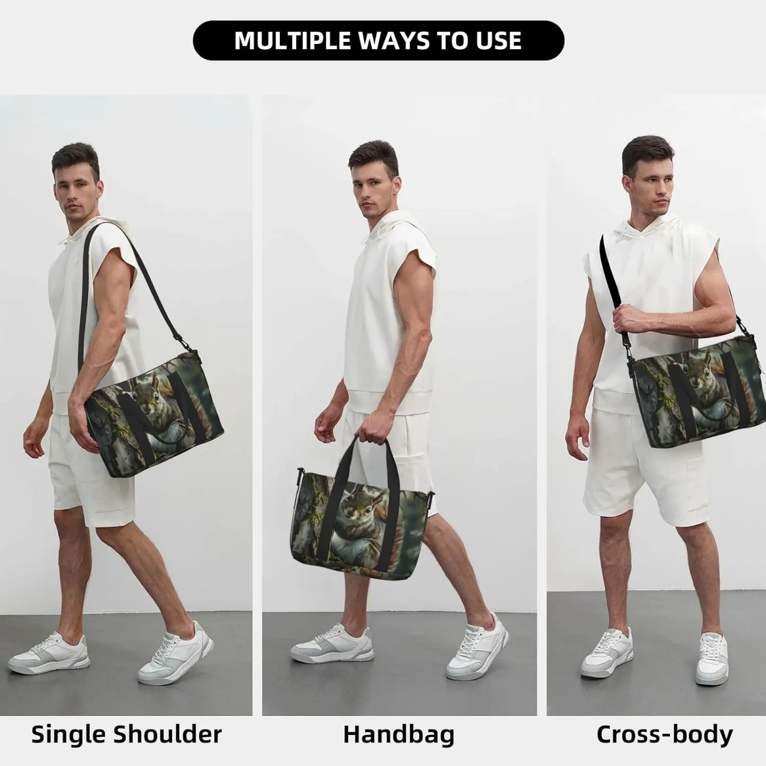 adorable squirrel print Travel Duffel Bag, Sports Tote Gym Bag, Swim Pool Bag Large Shoulder Tote Bag for Beach Weekender