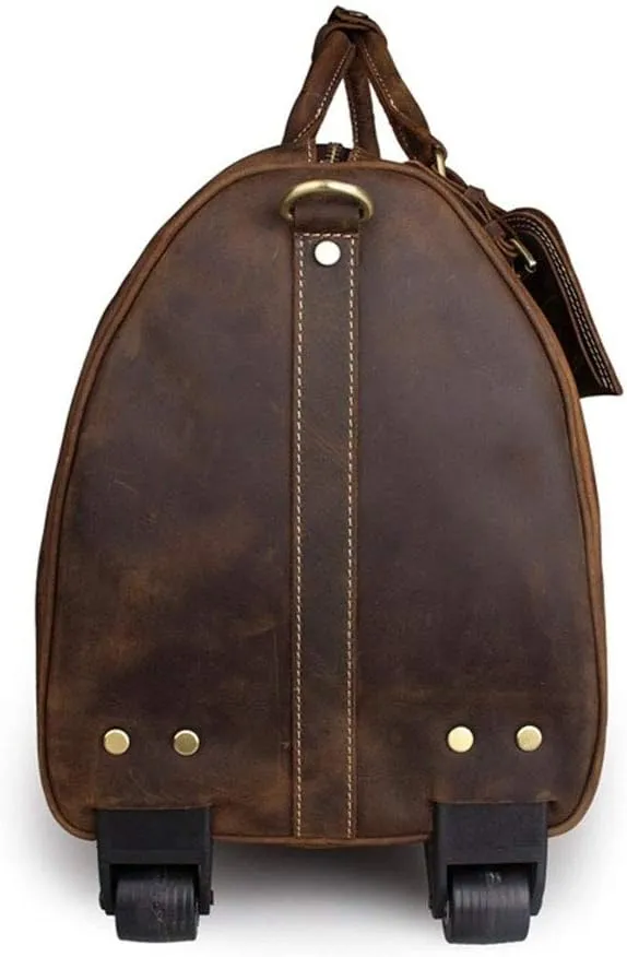 Adult Fashion Wheeled Luggage Travel Duffel Bag Rolling Suitcase Trolley Overnight Weekender Gym Tote Handbag Briefcase Sports Overnight Gym Luggage Weekend T(Brown,Crazy Horse Leather)