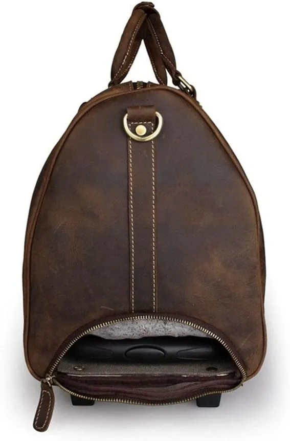 Adult Fashion Wheeled Luggage Travel Duffel Bag Rolling Suitcase Trolley Overnight Weekender Gym Tote Handbag Briefcase Sports Overnight Gym Luggage Weekend T(Brown,Crazy Horse Leather)