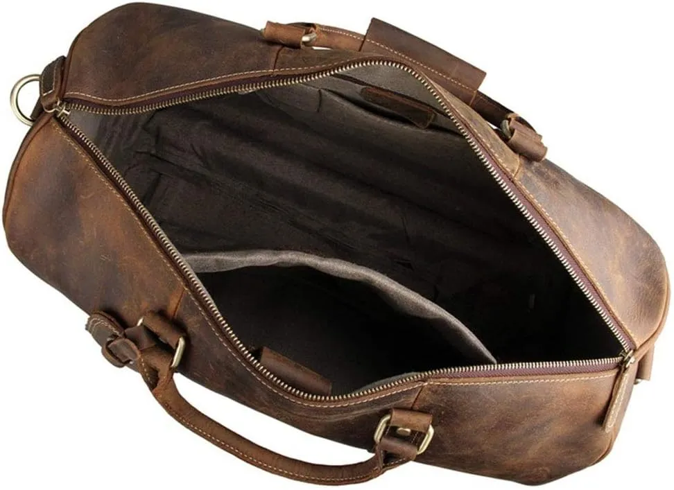 Adult Fashion Wheeled Luggage Travel Duffel Bag Rolling Suitcase Trolley Overnight Weekender Gym Tote Handbag Briefcase Sports Overnight Gym Luggage Weekend T(Brown,Crazy Horse Leather)