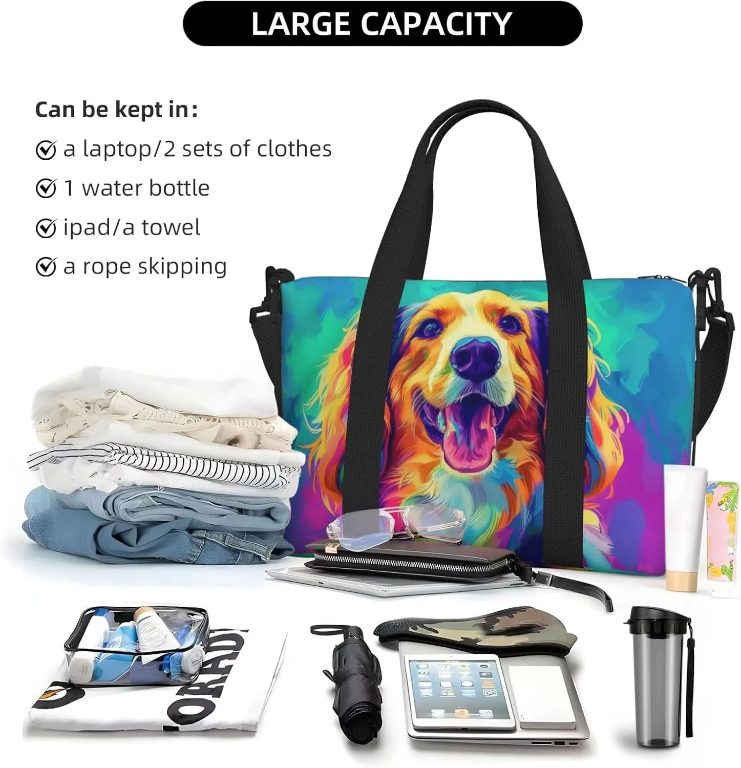 afghan hound dog print Travel Duffel Bag, Sports Tote Gym Bag, Swim Pool Bag Large Shoulder Tote Bag for Beach Weekender