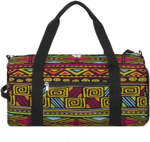 African Tribal Printing Travel Gym Bag Sport Workout Duffel Bags with Compartments And Side Pocket