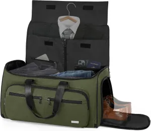 AKOZLIN Convertible Garment Bag Carry on 3 in 1 Garment Duffle Bag 51L Hanging Suit Travel Bag Dress Shoes Carrier Storage Bag For Men Women Green