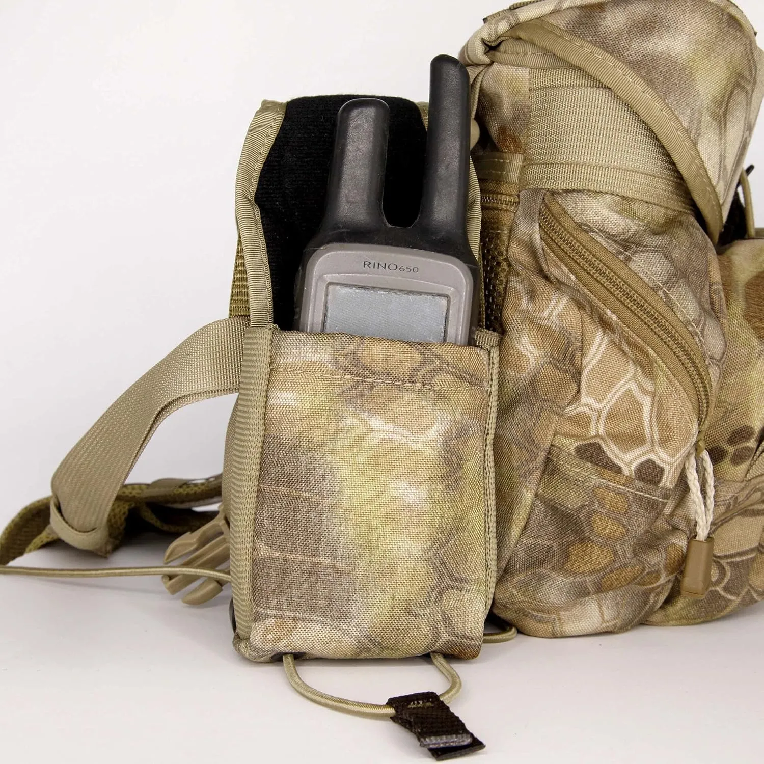 Alaska Guide Creations in-line Camo Accessory Pouch | Adapter GPS Radio Holder | One Size Fits Most Walkie Talkie Pack (Kryptek Highlander)