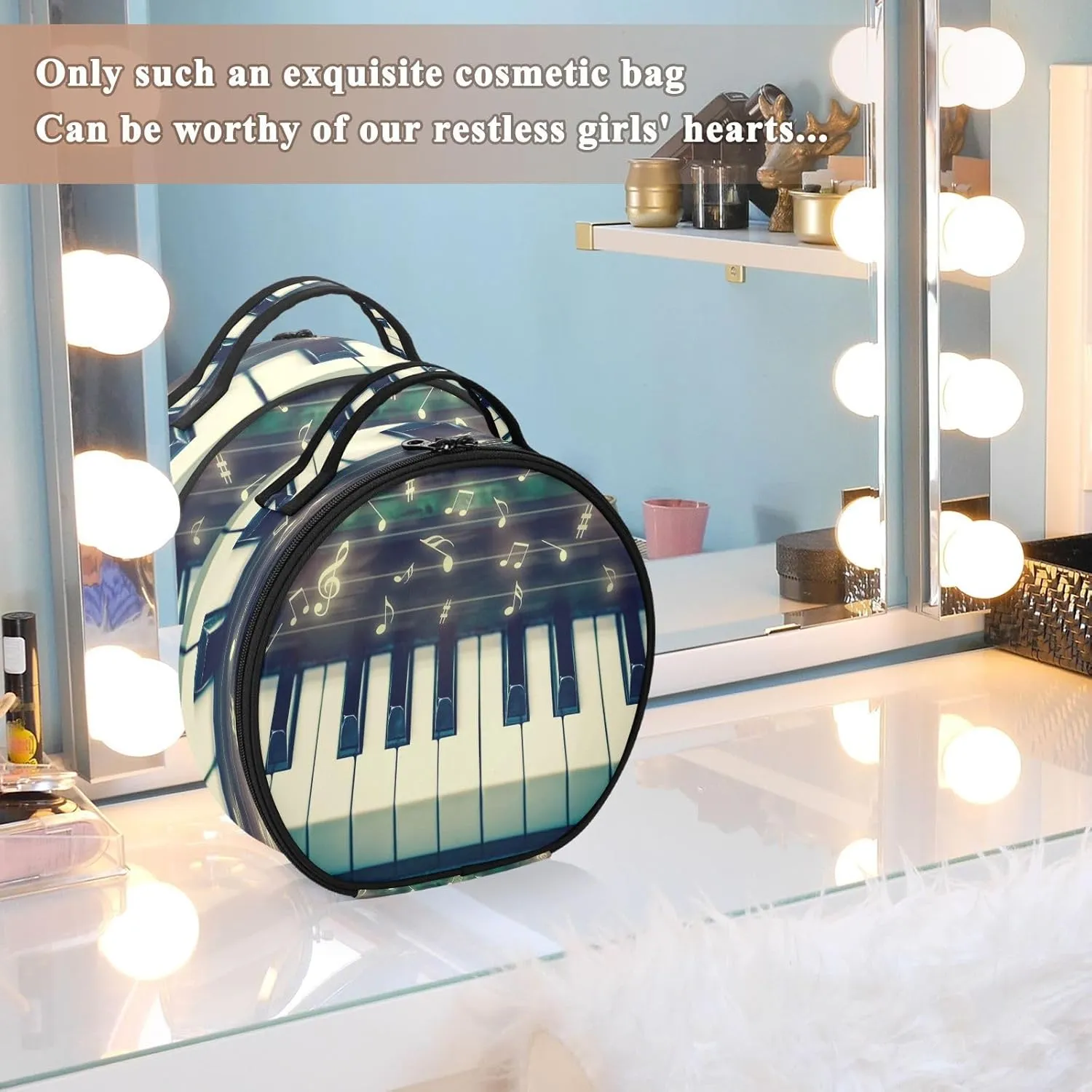 ALAZA Closeup Keyboard of Piano with Music Notes Travel Make Up Organizer Cosmetic Brush Bags Case