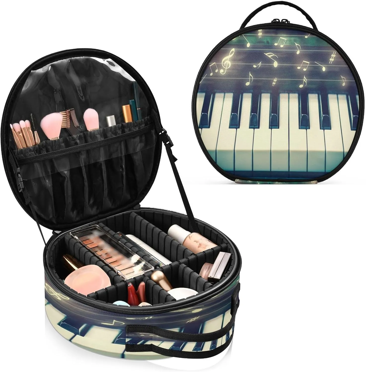 ALAZA Closeup Keyboard of Piano with Music Notes Travel Make Up Organizer Cosmetic Brush Bags Case