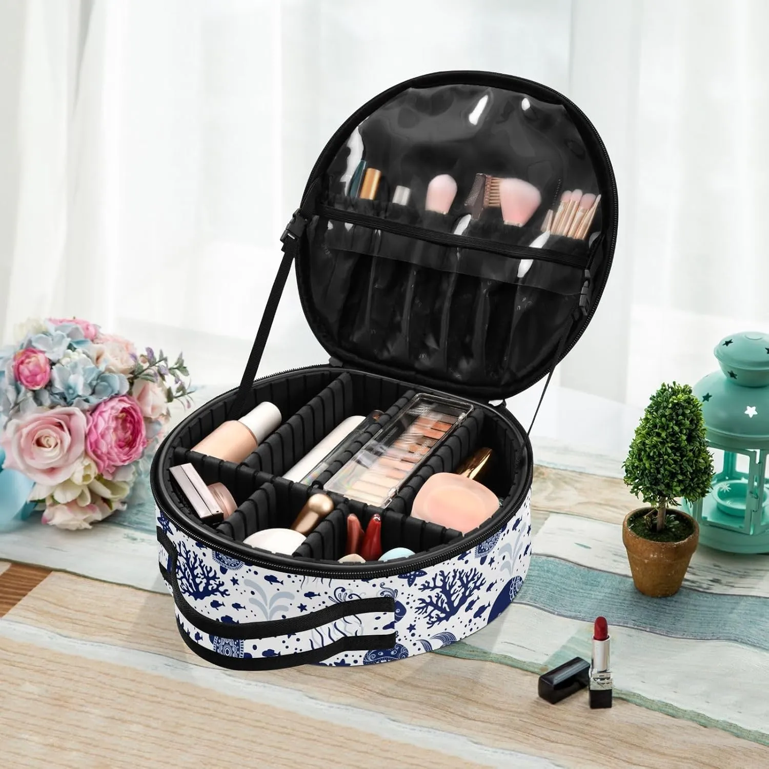 ALAZA Sea Underwater Animals Jellyfish Octopus Starfish Turtles Portable Cosmetic Bag Large Capacity Travel Makeup Case Organizer
