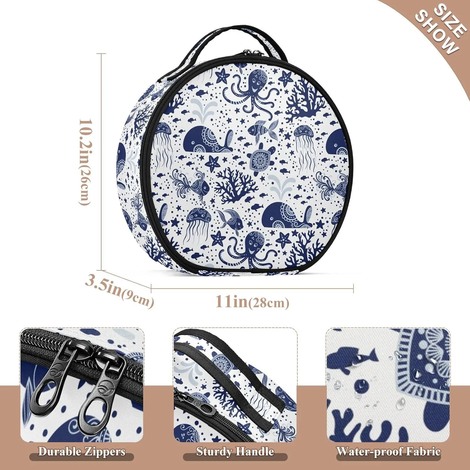 ALAZA Sea Underwater Animals Jellyfish Octopus Starfish Turtles Portable Cosmetic Bag Large Capacity Travel Makeup Case Organizer