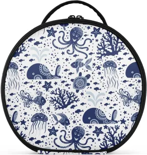 ALAZA Sea Underwater Animals Jellyfish Octopus Starfish Turtles Portable Cosmetic Bag Large Capacity Travel Makeup Case Organizer