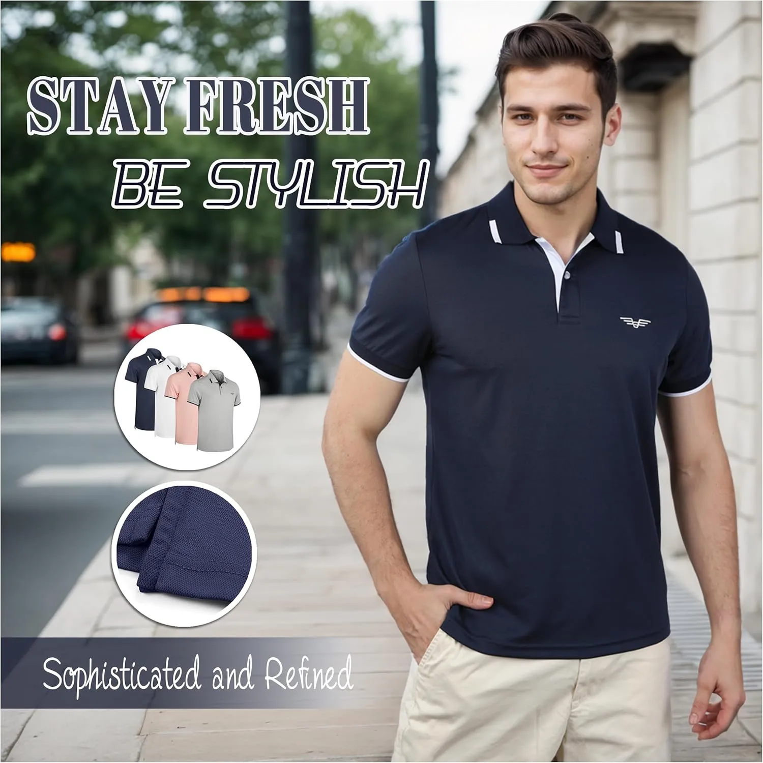 Albert Morris Mens Striped Short Sleeve Polo Shirts 4 Pack