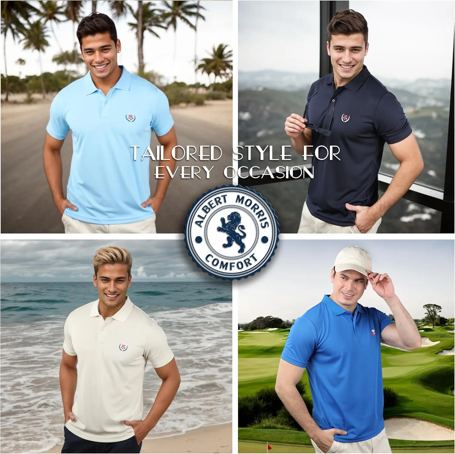 Albert Morris Mens Striped Short Sleeve Polo Shirts 4 Pack