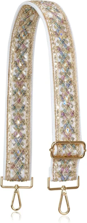 ALLZEDREAM Purse Strap Crossbody Replacement Handbag Shoulder Bag 2" Wide Adjustable Embroidered Lace Sequins
