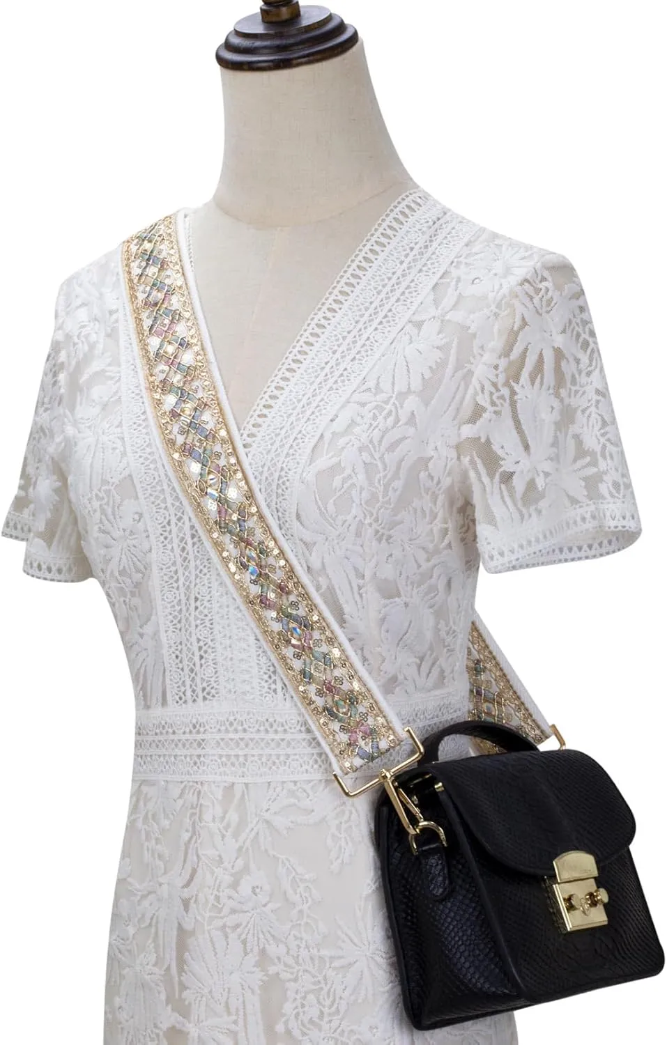 ALLZEDREAM Purse Strap Crossbody Replacement Handbag Shoulder Bag 2" Wide Adjustable Embroidered Lace Sequins