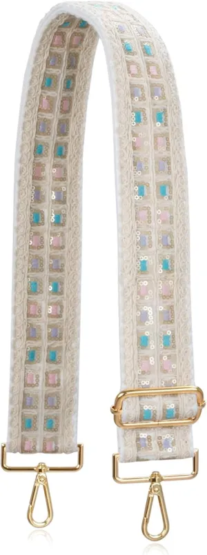 ALLZEDREAM Purse Strap Crossbody Replacement Handbag Shoulder Bag 2" Wide Adjustable Embroidered Lace Sequins