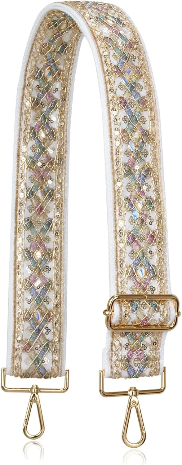 ALLZEDREAM Purse Strap Crossbody Replacement Handbag Shoulder Bag 2" Wide Adjustable Embroidered Lace Sequins