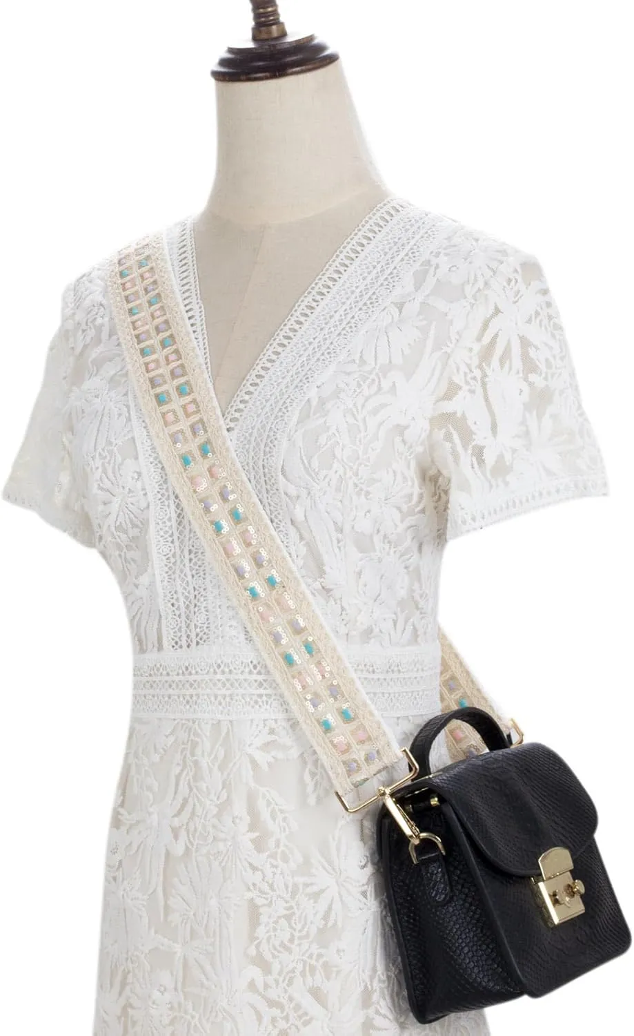 ALLZEDREAM Purse Strap Crossbody Replacement Handbag Shoulder Bag 2" Wide Adjustable Embroidered Lace Sequins