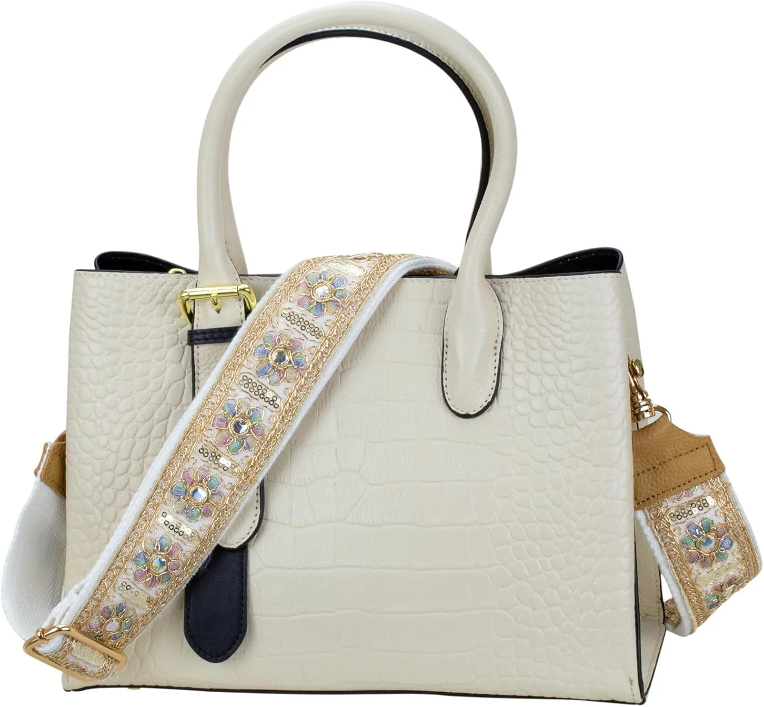 ALLZEDREAM Purse Strap Crossbody Replacement Handbag Shoulder Bag 2" Wide Adjustable Lace Sequins Genuine Leather Ends