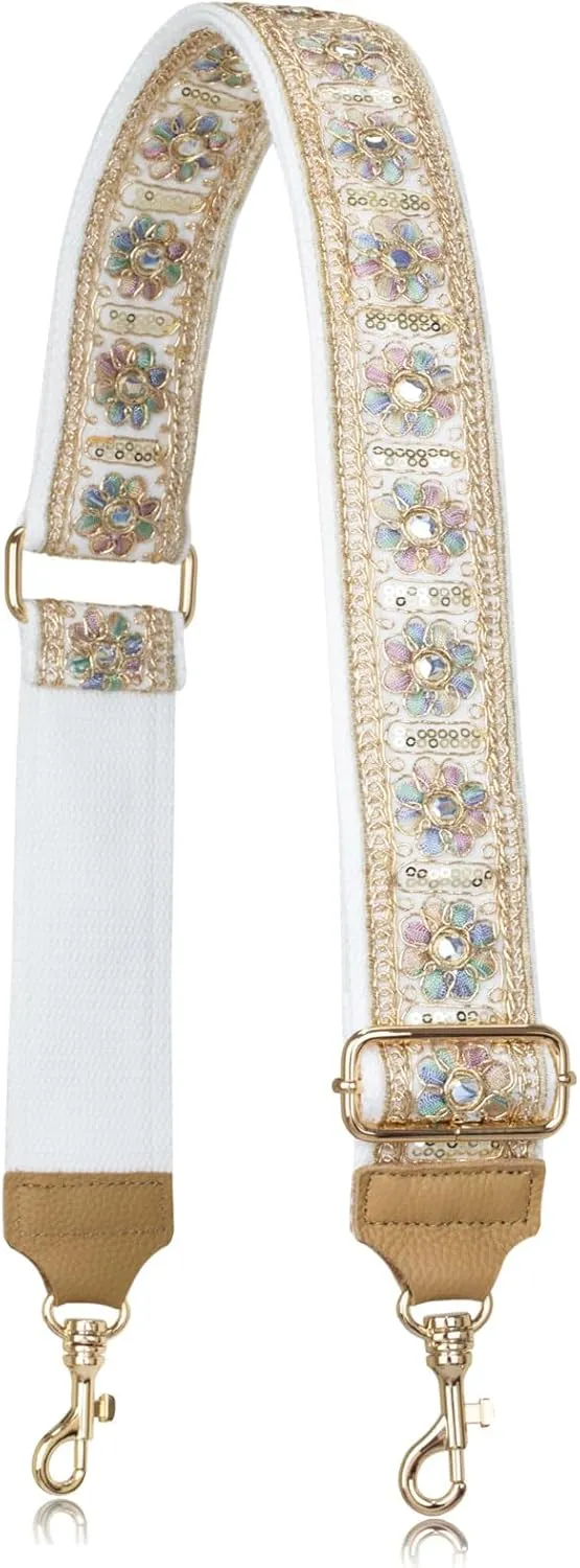 ALLZEDREAM Purse Strap Crossbody Replacement Handbag Shoulder Bag 2" Wide Adjustable Lace Sequins Genuine Leather Ends