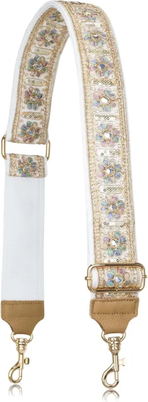 ALLZEDREAM Purse Strap Crossbody Replacement Handbag Shoulder Bag 2" Wide Adjustable Lace Sequins Genuine Leather Ends