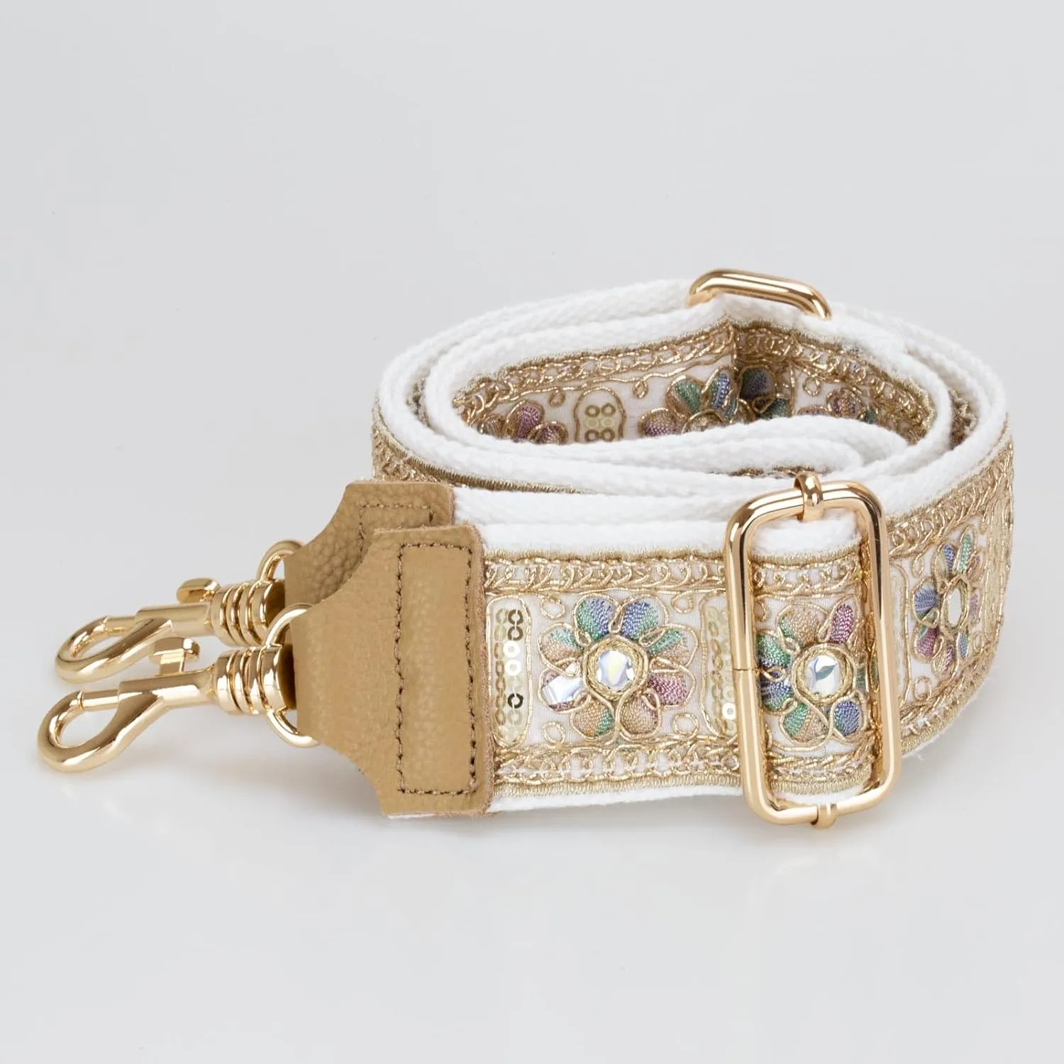 ALLZEDREAM Purse Strap Crossbody Replacement Handbag Shoulder Bag 2" Wide Adjustable Lace Sequins Genuine Leather Ends