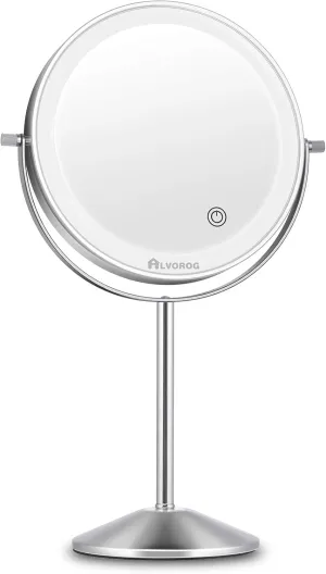 ALVOROG Makeup Mirror with Lights Rechargeable 3 Color Lighting Modes 72 LEDs Touch Switch Intelligent Shutdown Vanity Mirror Dimmable 8 Inch Tabletop Mirror with 1X/5X Magnification