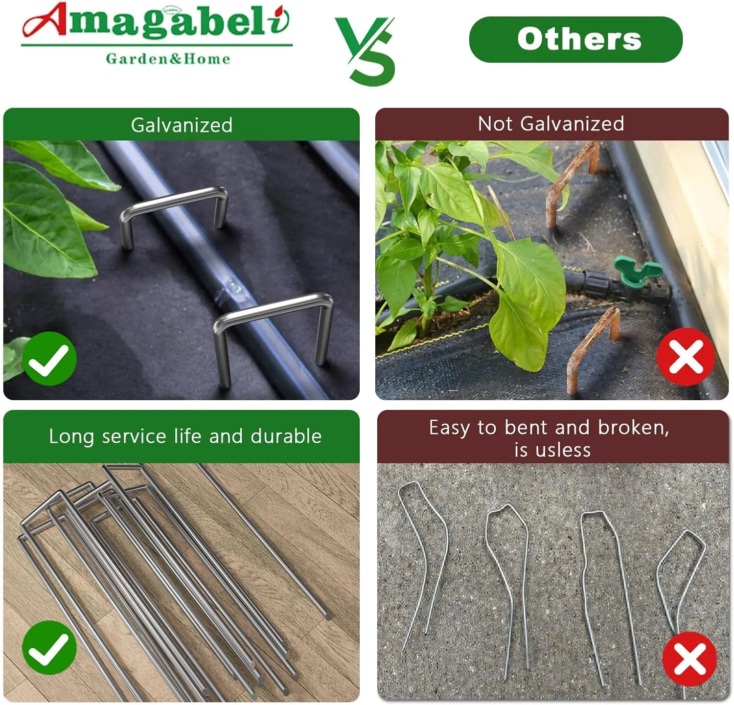 AMAGABELI GARDEN & HOME 200 Pack Galvanized Landscape Staples 6 Inch 11 Gauge Garden Staples Garden Stakes Plant Cover Stakes U-Shaped Landscape Stakes Landscape Pins for Weed Barrier Fabric