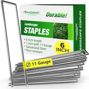AMAGABELI GARDEN & HOME 200 Pack Galvanized Landscape Staples 6 Inch 11 Gauge Garden Staples Garden Stakes Plant Cover Stakes U-Shaped Landscape Stakes Landscape Pins for Weed Barrier Fabric
