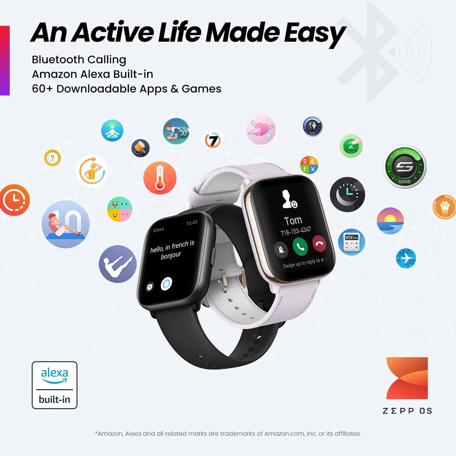 Amazfit Active Smart Watch 42mm, AI Fitness Tracker & Sleep Coach, GPS, Amazon Alexa Built-In, Bluetooth, 14-Day Battery, 120  Sports Modes, Android & iPhone, Petal Pink