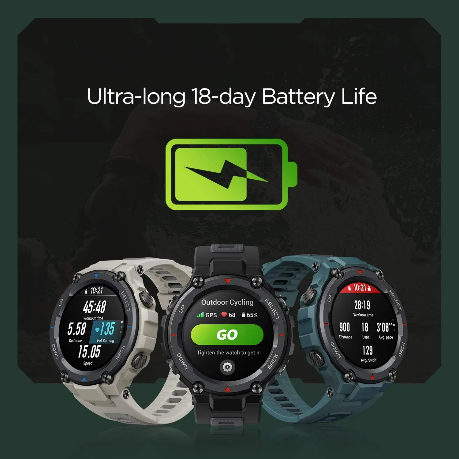 Amazfit T-Rex Pro Smart Watch 48mm, Rugged Military Certified, GPS, 18-Day Battery, Heart Rate & Sleep Monitoring, 10 ATM Water-Resistant, 100  Sports Modes, for Android iPhone (Black)