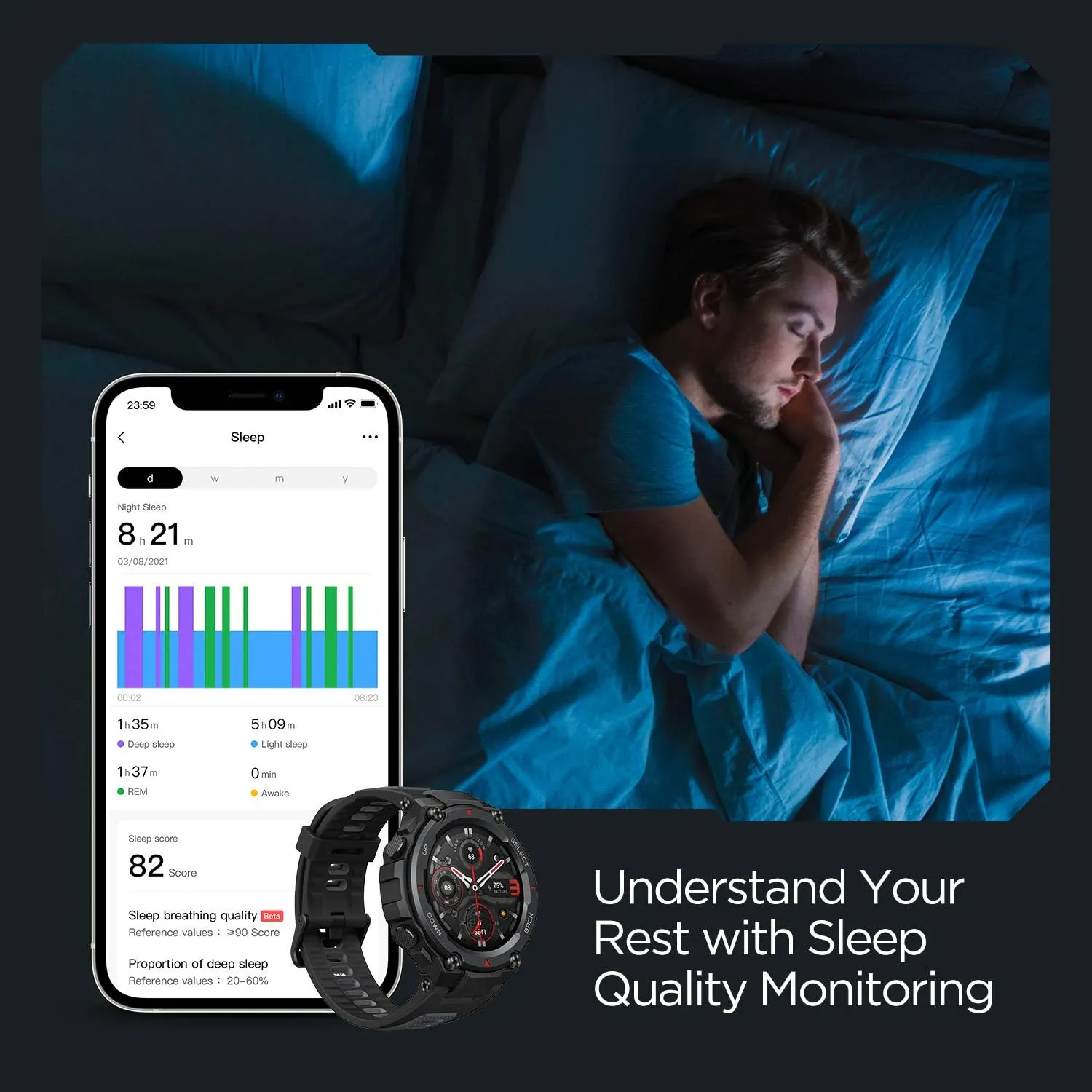 Amazfit T-Rex Pro Smart Watch 48mm, Rugged Military Certified, GPS, 18-Day Battery, Heart Rate & Sleep Monitoring, 10 ATM Water-Resistant, 100  Sports Modes, for Android iPhone (Black)