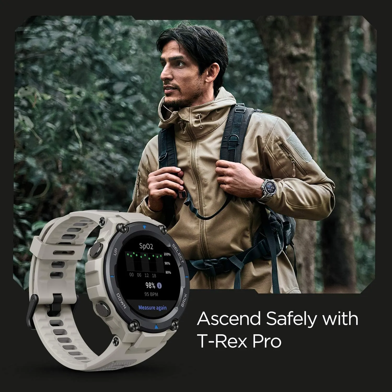 Amazfit T-Rex Pro Smart Watch 48mm, Rugged Military Certified, GPS, 18-Day Battery, Heart Rate & Sleep Monitoring, 10 ATM Water-Resistant, 100  Sports Modes, for Android iPhone (Black)