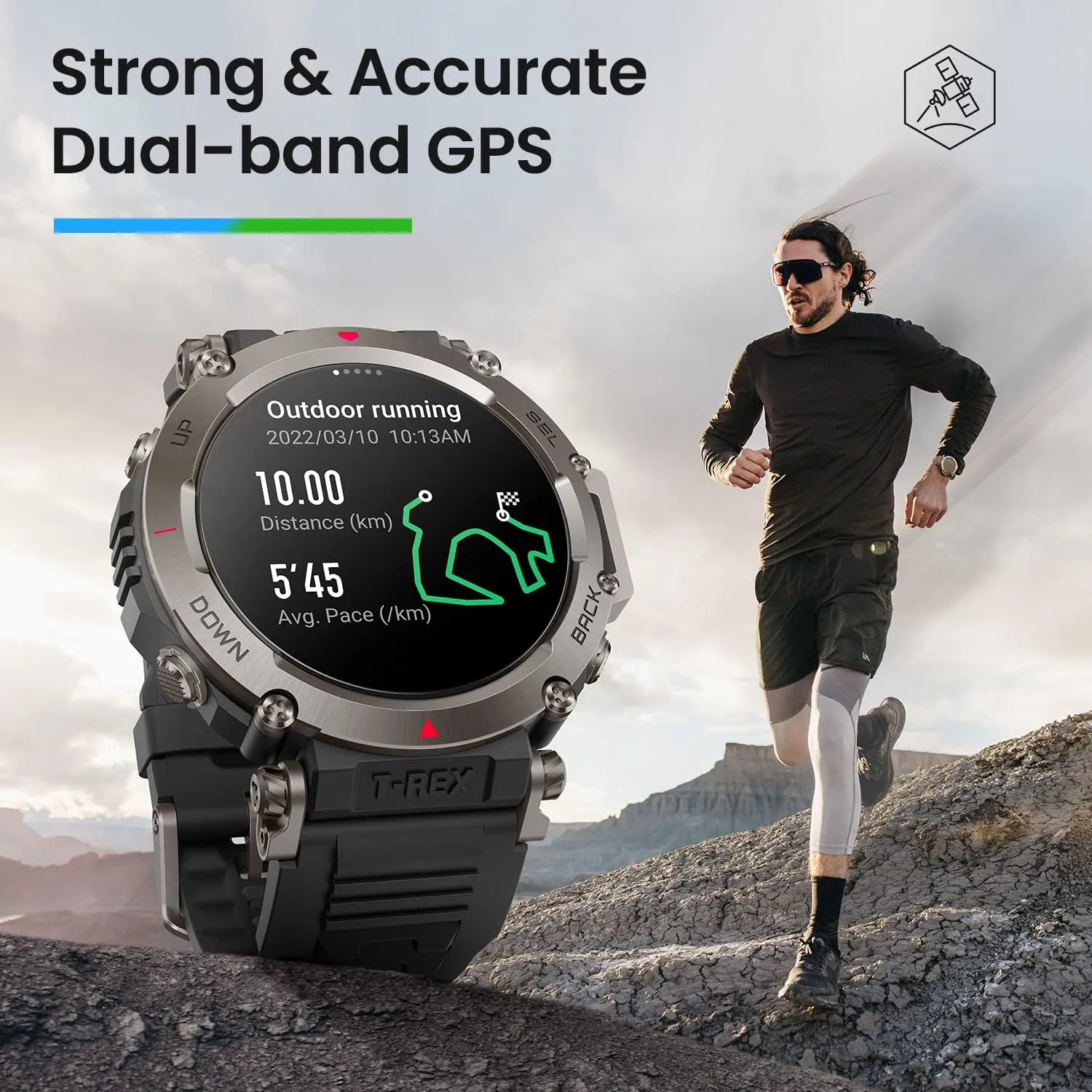 Amazfit T-Rex Ultra Tactical Smart Watch for Men 47mm, Military-Grade Sports Watch, Dual-Band GPS, 20-Day Battery, Android & iPhone, Black