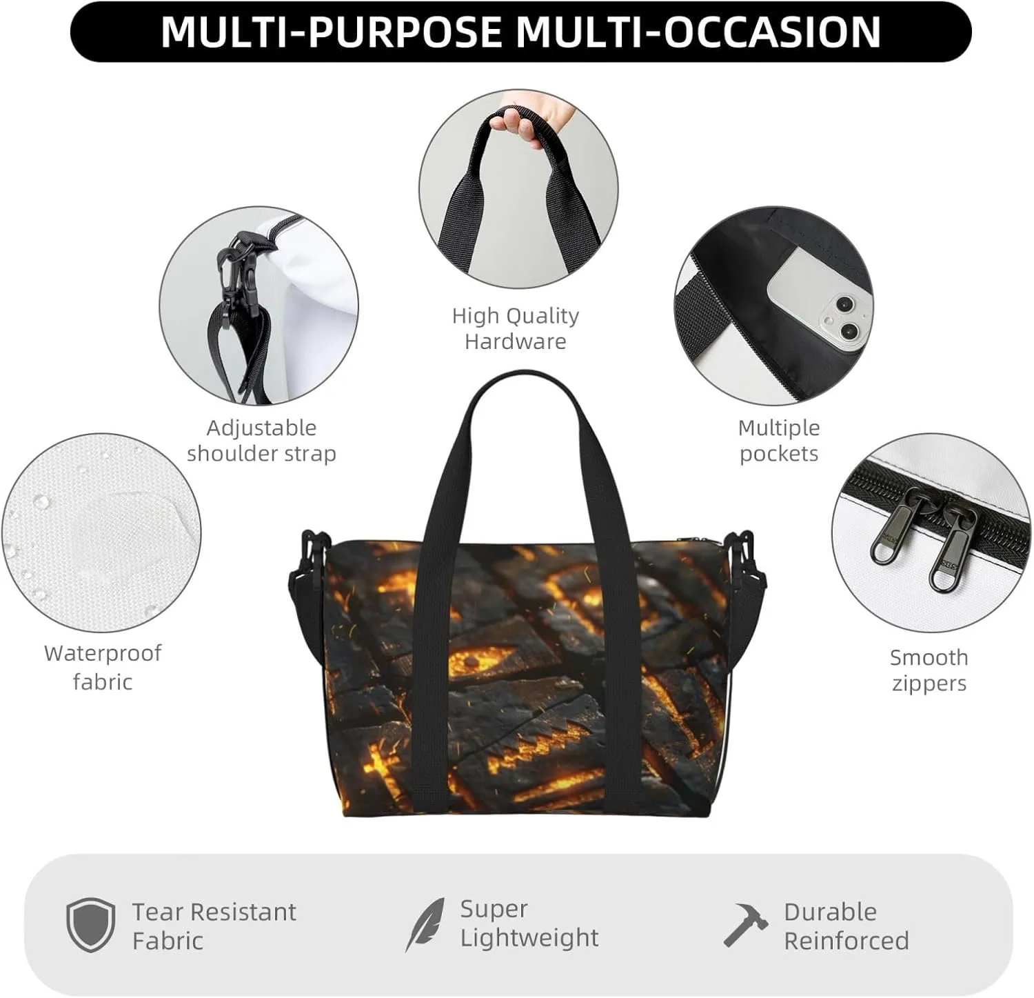 ancient Egyptian hierogly print Travel Duffel Bag, Sports Tote Gym Bag, Swim Pool Bag Large Shoulder Tote Bag for Beach Weekender, 202-406-121