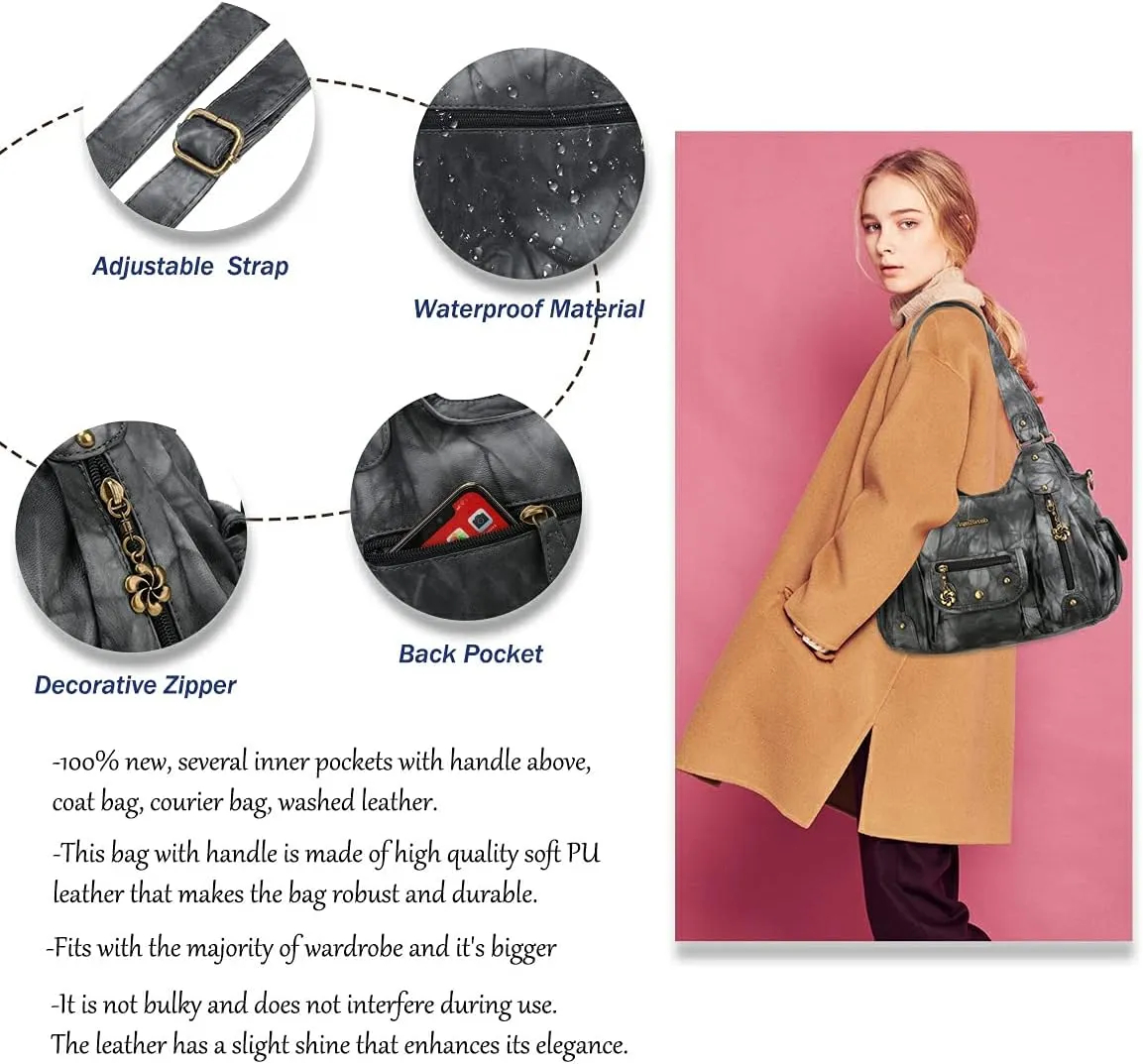 Angel Barcelo Womens Purses and Handbags PU Leather Shoulder Bag Fashion Hobo Bags for Girls