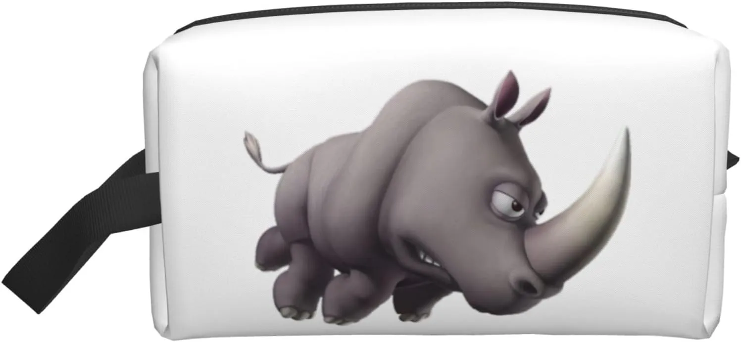 Angry Rhino Print Travel Toiletry Organizer Bag, Cosmetic & Storage Pouch For Travel And Daily Use